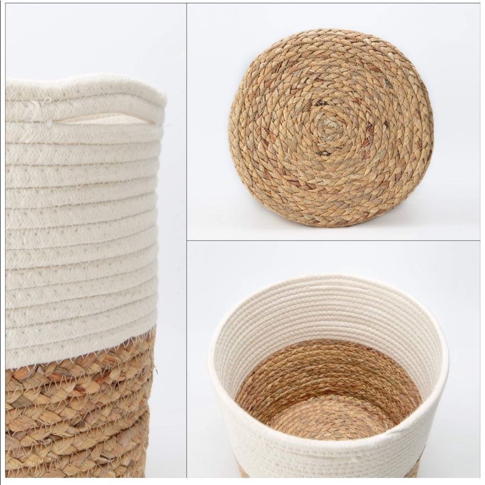 Boho rope woven basket plant tee natural tan white - Picture 3 of 8